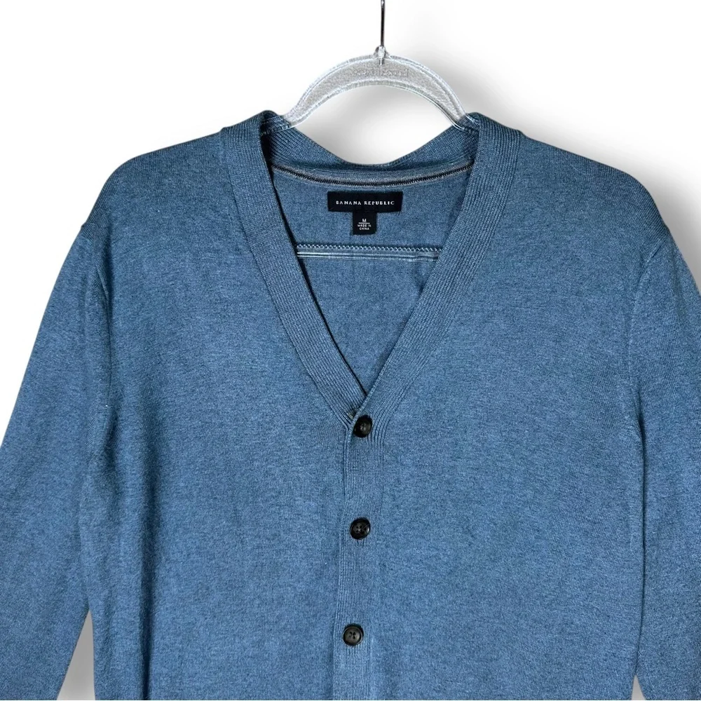 Banana Republic Mens Cardigan Sweater Sz M Silk Cashmere Blend V Neck Blue Casua